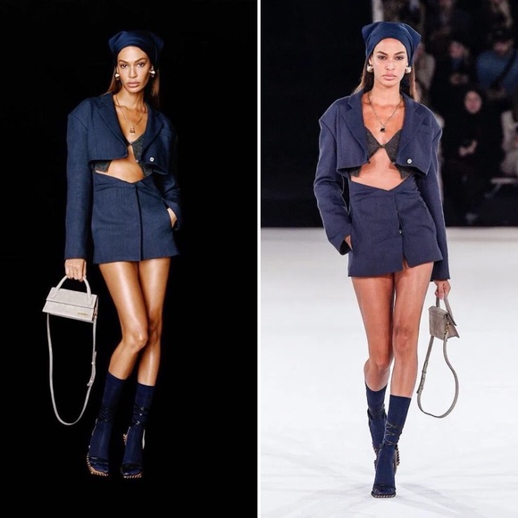 NWT JACQUEMUS Arles Mini Cutout Blazer Dress Linen Dark Blue Size 34 (2 US)